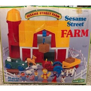 Vintage 1990 Sesame Street Farm Playset w Figures Animals Boxed Ilco